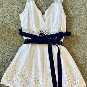 Top - White Eyelet with Black Ribbon